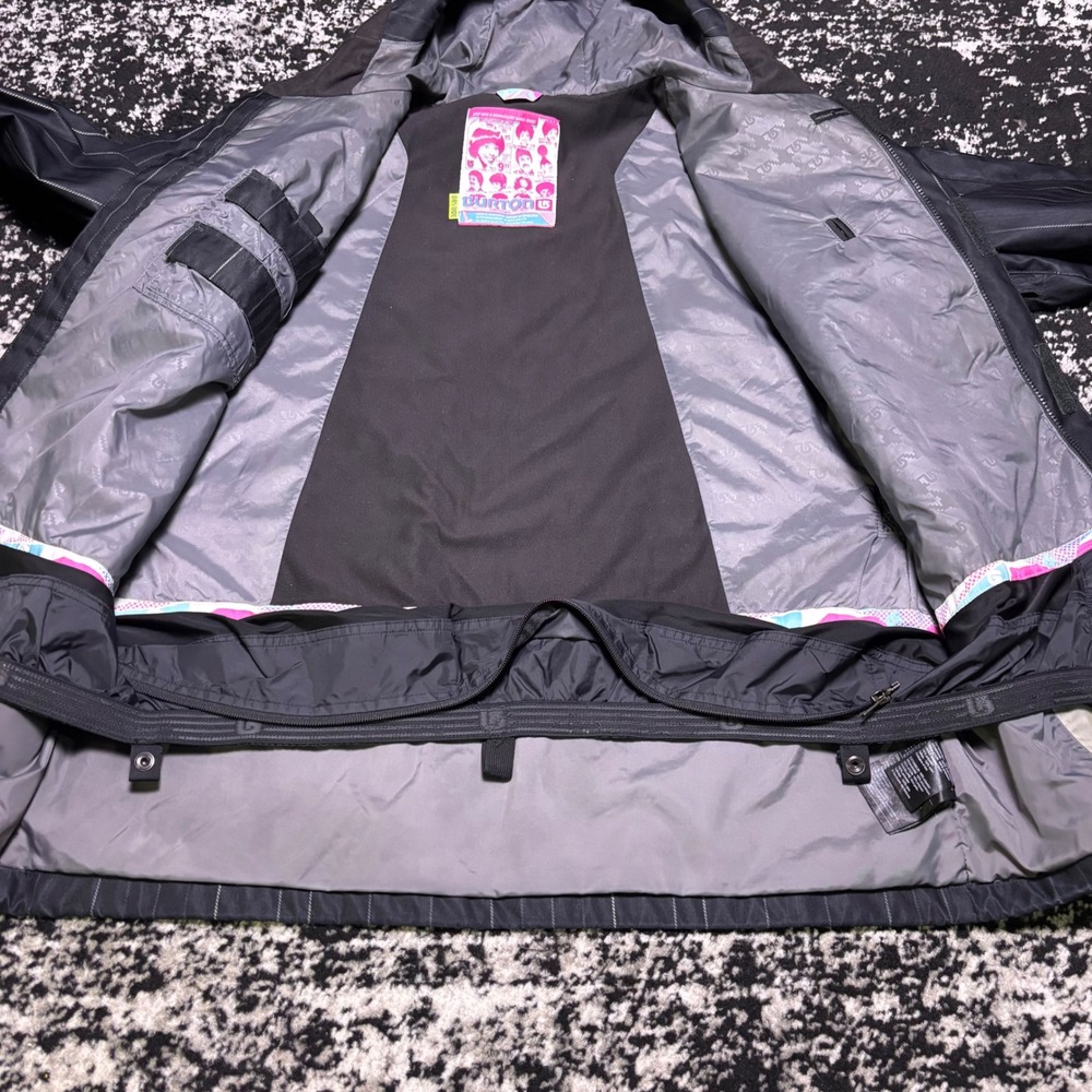 Burton Dryride Snowboard Jacket Mens Large Black Pinstripe Hooded Shell Vented - Picture 4 of 9